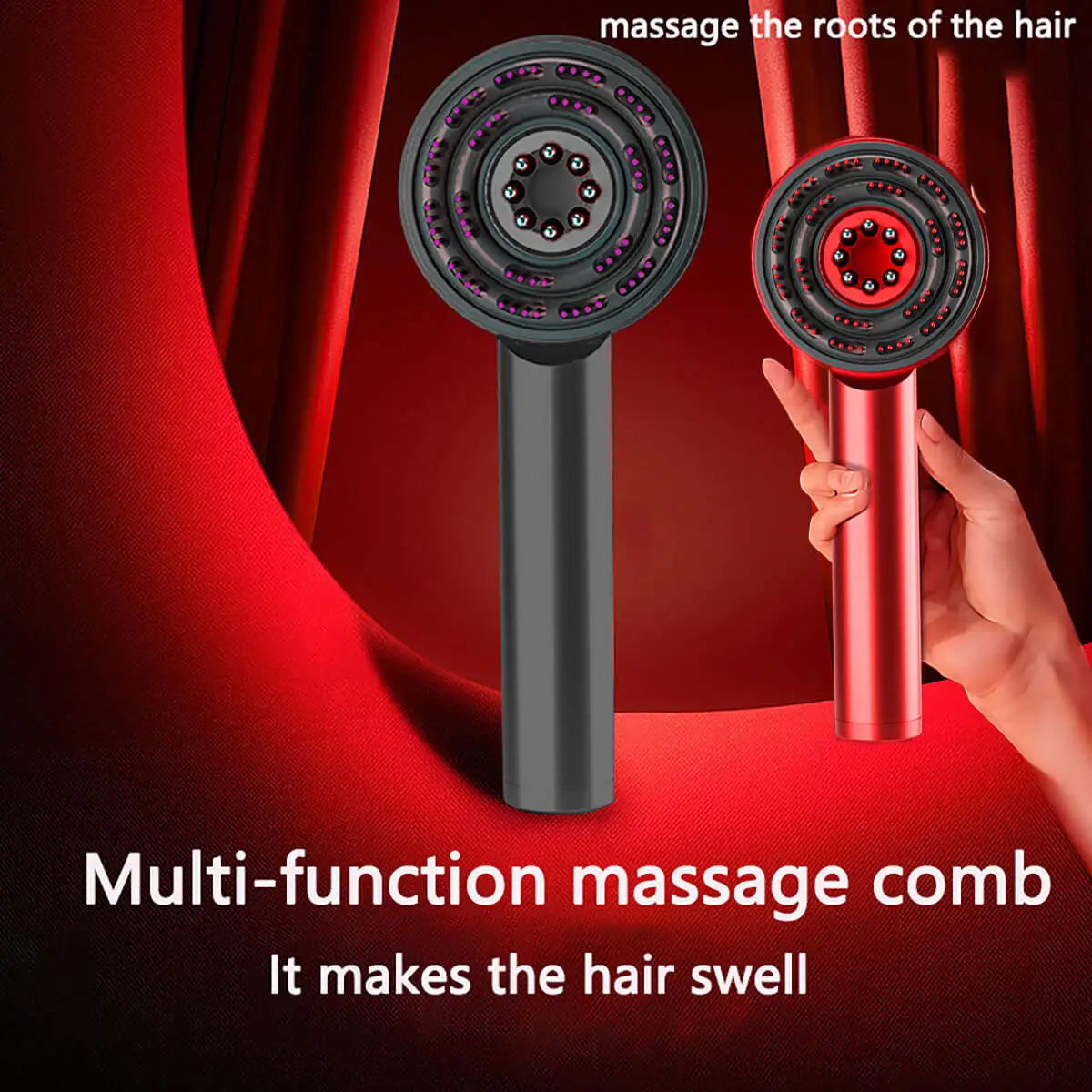 Revitaliza o crescimento do cabelo com pente elétrico para massagem do couro cabeludo, massageador portátil para relaxamento muscular profundo