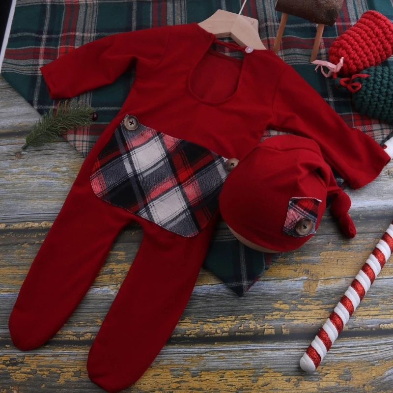 Trajes para recién nacidos estilo navideño, accesorios fotografía para recién nacidos, sombrero para fotos, envío directo