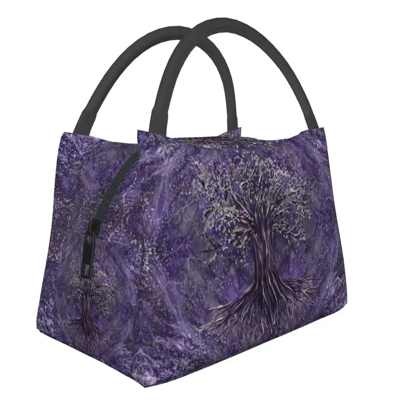 

Tree Of Life Amethyst And Silver Insulated Lunch Bags for Women Vikings Thermal Cooler Bento Box Outdoor Camping Travel