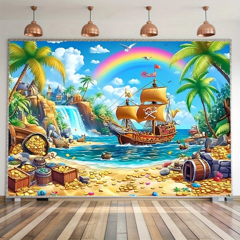 2D flat banner, 1 piece of pirate treasure hunt tropical island invitation banner - indoor and outdoor weddings, birthdays