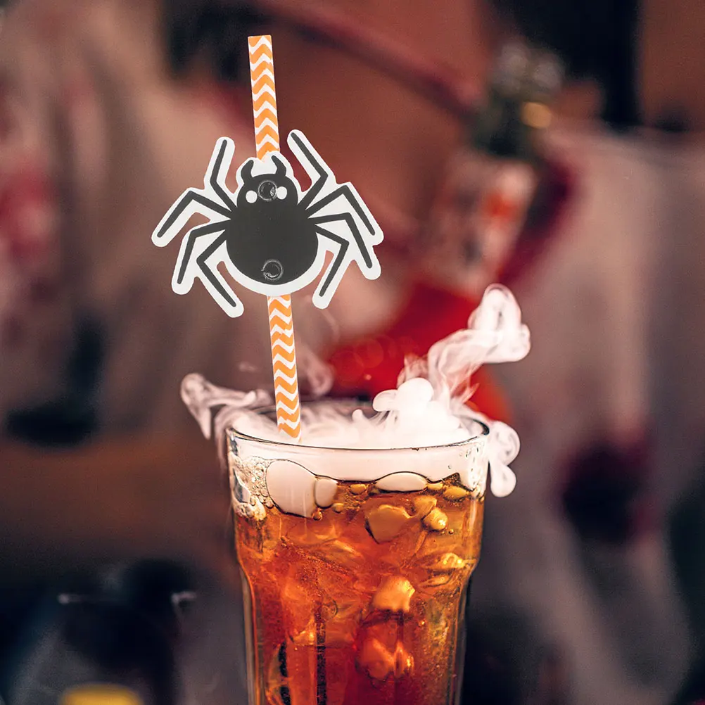 

1 set Halloween Witch Spider Skull Eye Pumpkin Hat Paper Straws Drinking Supplies for PartiesBars Restaurants