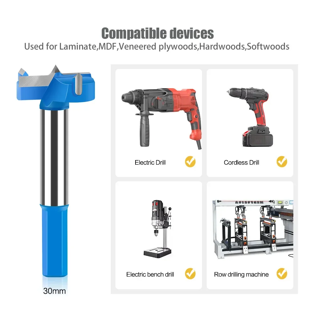 16-50mm Hinge Boring Bit Woodworking Hole Opener Tungsten Carbide Blades Wooden Plastic Hinge Door Lock Expansion Drill Bit Sets