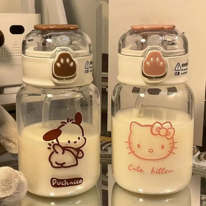 Miniso Sanrio Hello Kitty Ins Water Cup Cute Pink Pochacco Printing Plastics Pc Simple Style Student Straw Cup