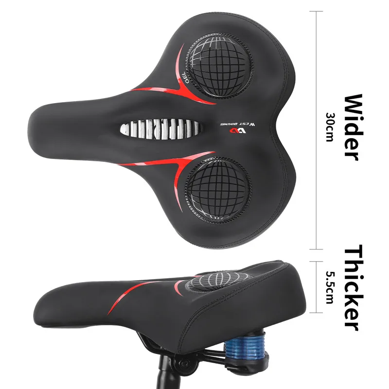 WEST BIKING Comfortable Gel Foam Bicycle Saddle MTB Shock Absorber 30cm Extra Wide Seat Cushion For Commuter Bike Exercise Bike