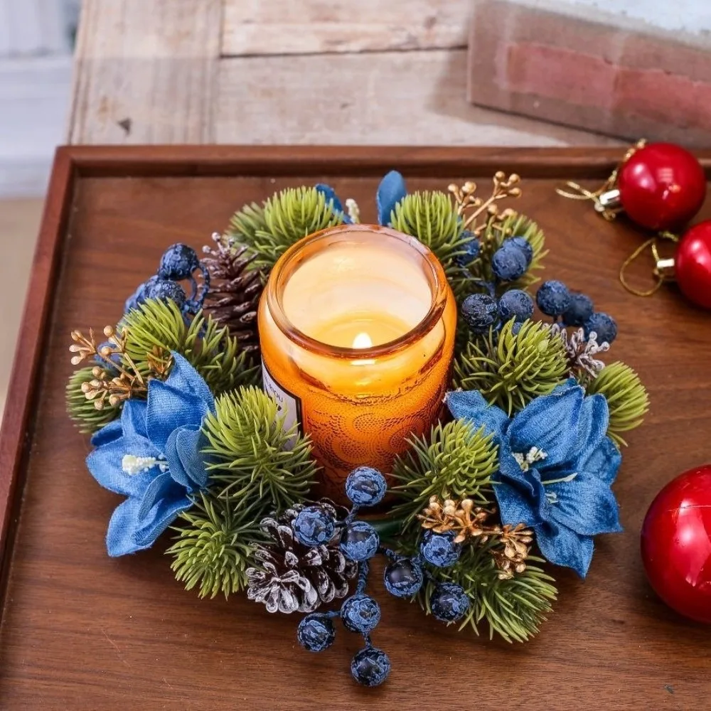 Artificial Flower Flowers Wreath Candle Holder Plastic Classic Christmas Wreath Multifunctional Window Display Props