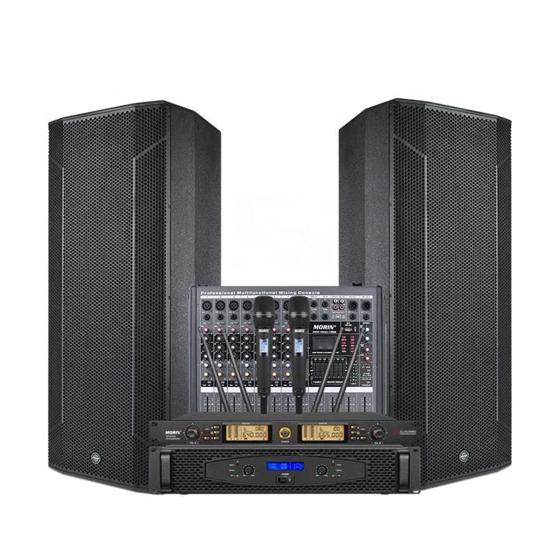 

MORIN Passive Dual 15 Inch Professional Audio Combination Audio System Speaker with Amplifier/Mixer/UHF Wireless Microphones