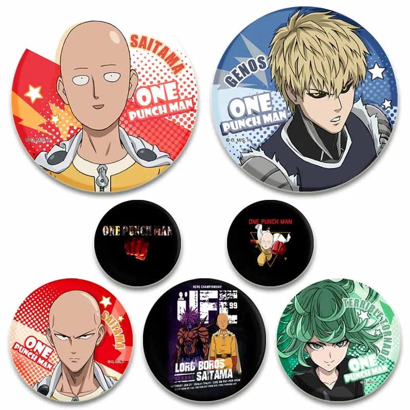 Saitama ONE PUNCH MAN Enamel Pins Genos Anime Figure Brooch Alloy Round Badges Lapel Pin Jackets Jeans Jewelry Accessories Gifts