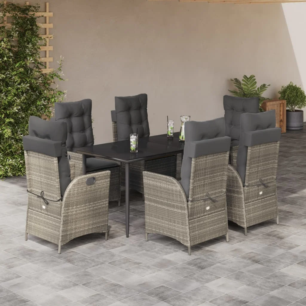 7 pcs light gray rtin garden and cushions dining Together