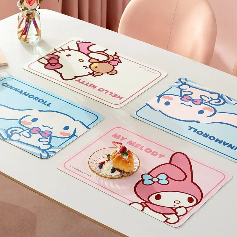 New Sanrio Kawaii Hello Kitty My Melody Cinnamoroll Children\'s Student Home Cartoon Dining Table Wash-free Insulated Placemat