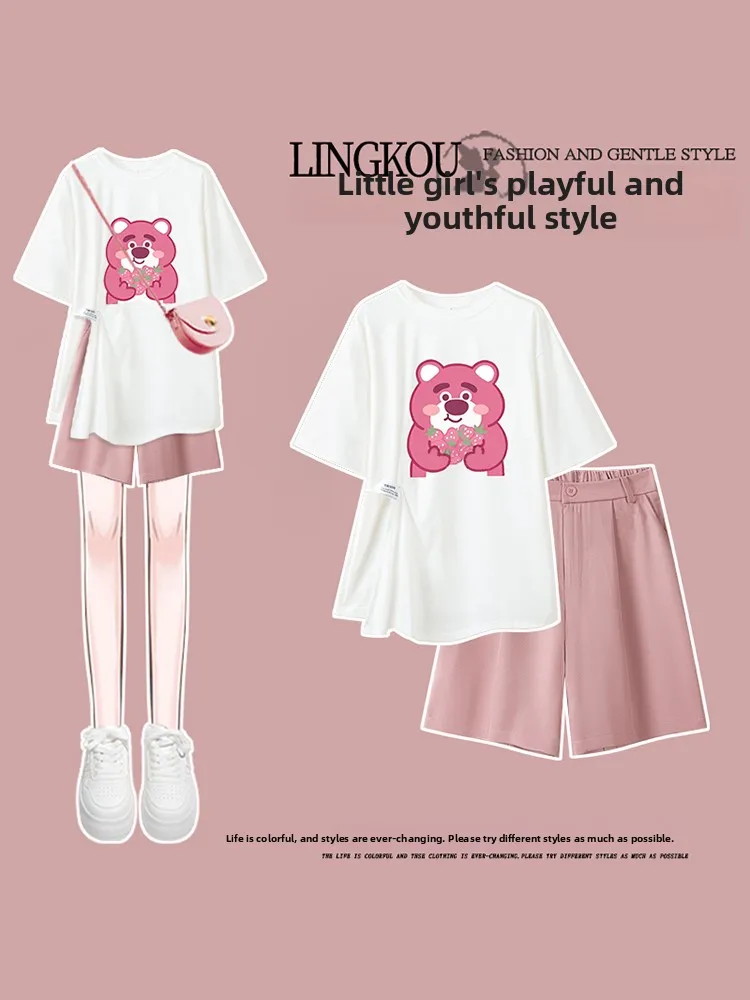 

Slimming Short Sleeve T-Shirt Shorts Set for plus Size Women Summer Professional College Style Two Piece Suit Female Fashion