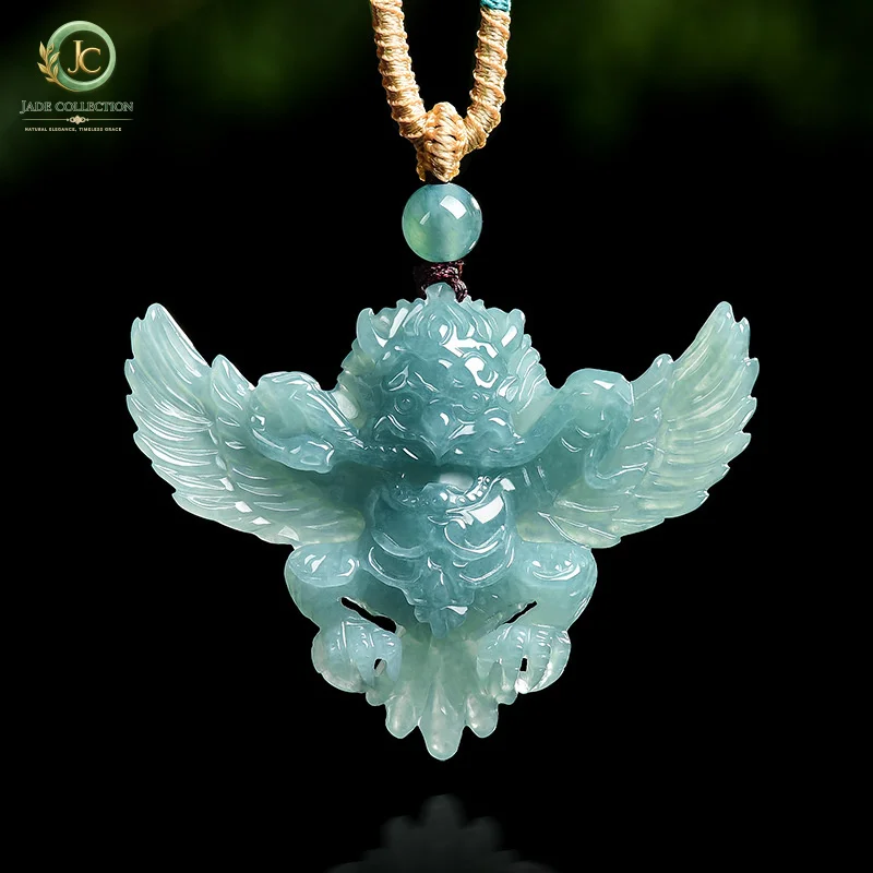 Original and naturalAJadeite blue water three-dimensional golden-winged dragon jade pendant guardian amulet for men and women