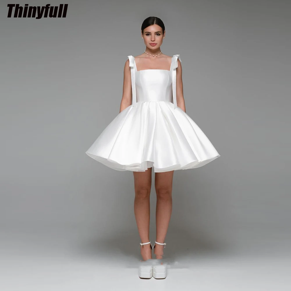 

Thinyfull Short A-line Wedding Dresses Strapless Spaghetti Straps Satin Bridal Gowns 2024 Lace Up Bride Dress Vestidos De Novia