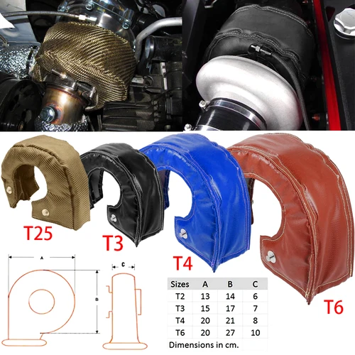 Imagen 1 del producto T2 T25 T28 GT28 GT30 GT35 T4 GT40 GT45 T6 T5 GT55 manta Turbo de titanio escudo térmico barrera cubierta del cargador envoltura negro rojo azul