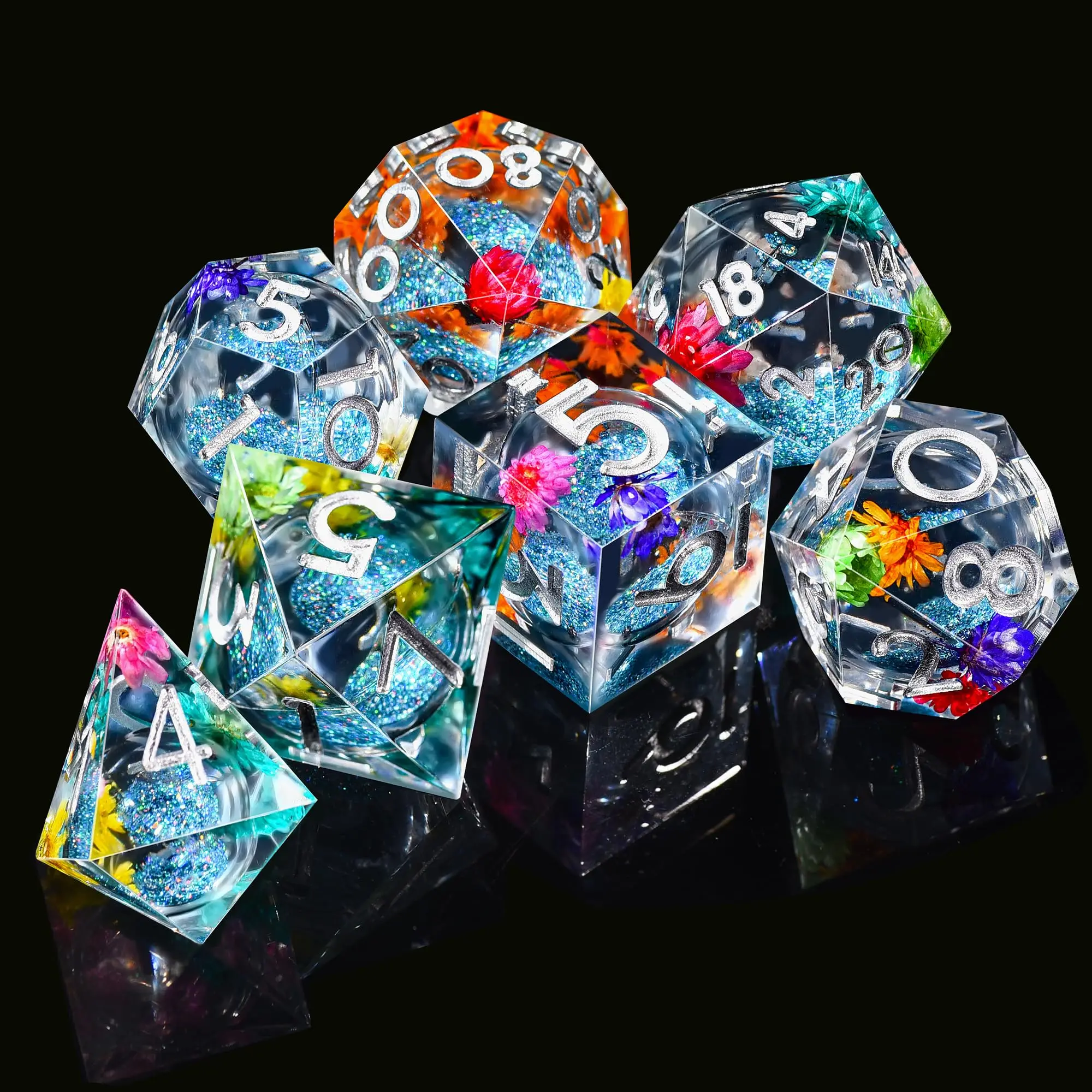 7pcs Handmade Resin Polyhedral Dice Set for DnD, Semi-Transparent RPG Dice for Board Games, Dungeon and Dragons Dice D20 D12 D10