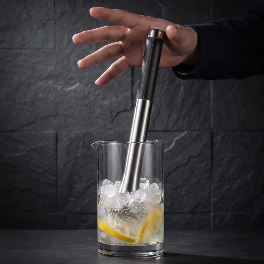 304 Stainless Steel Ice Crusher Anti-Slip Wood Handle Long Handle Cocktail Muddler Ergonomic Labour Saving Ice Crushing Hammer
