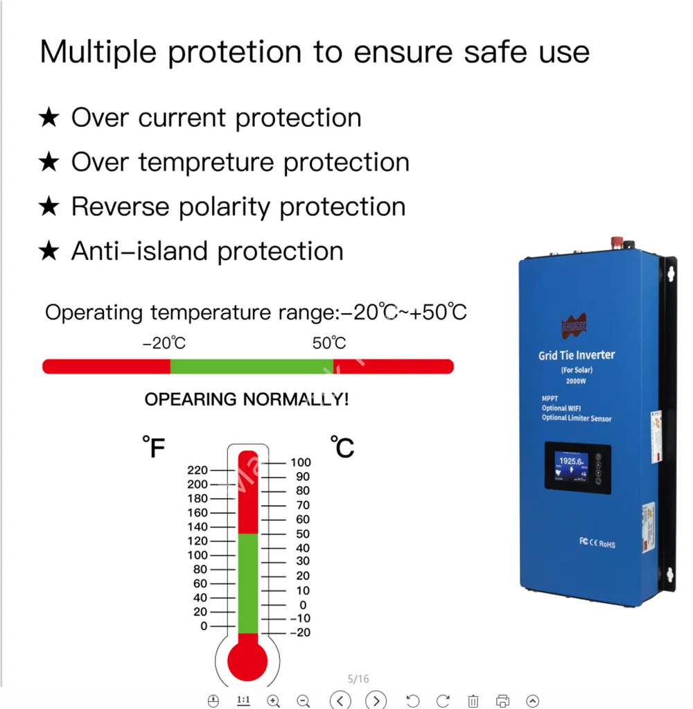 2000W MPPT Solar Grid Connected Inverter With Limiter Sensor and LED Display Screen, Optional WiFi, 230VAC Photovoltaic Inverter