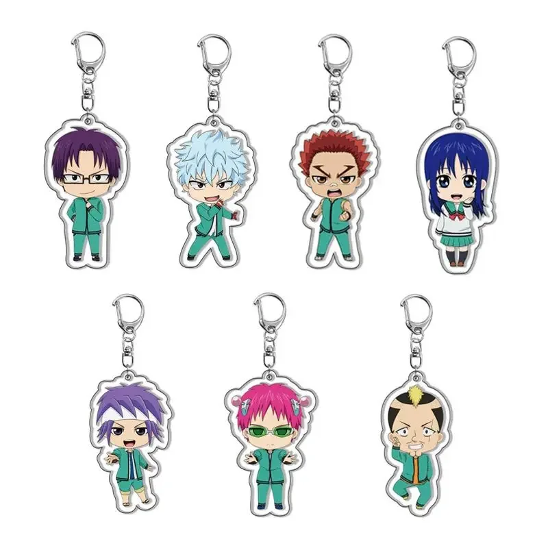 6CM Anime The Disastrous Life of Saiki Kusuo Keychain Acrylic Figure Pendant Cartoon Image Keyring Wholesale Anime Accessories