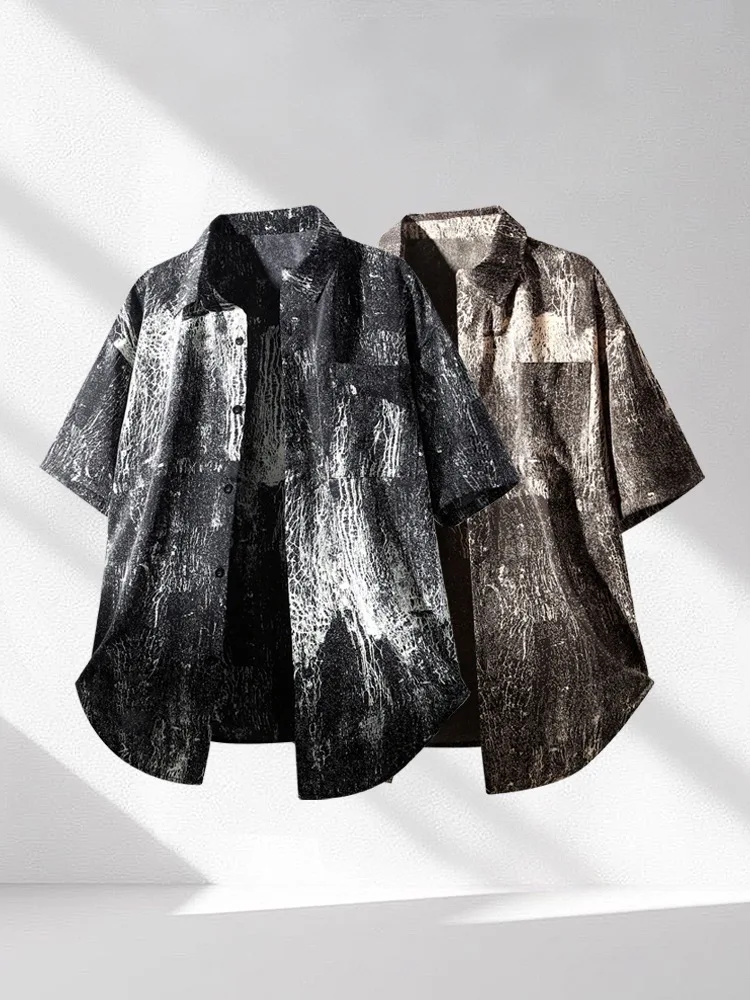 

High-End Men's ort-Sve irt Tie-Dye Casual Collar Jaet Cra Design Summer Trendy Brand Lightweight Iron-Free adien...