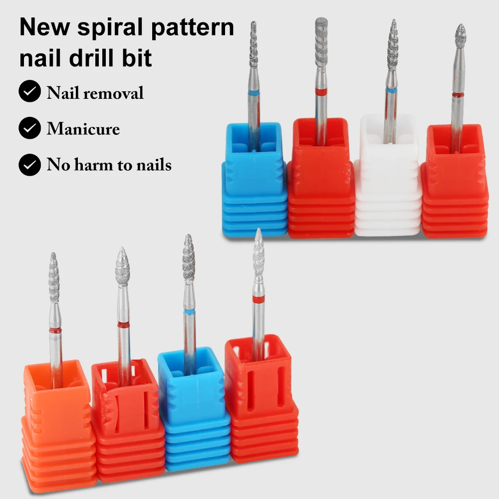 Vnjaoi Nail Drill Bits Spiral Milling Cutter Clean for Manicure Rotary Bits Cuticle Clean Accessories Nail Files Art Tools