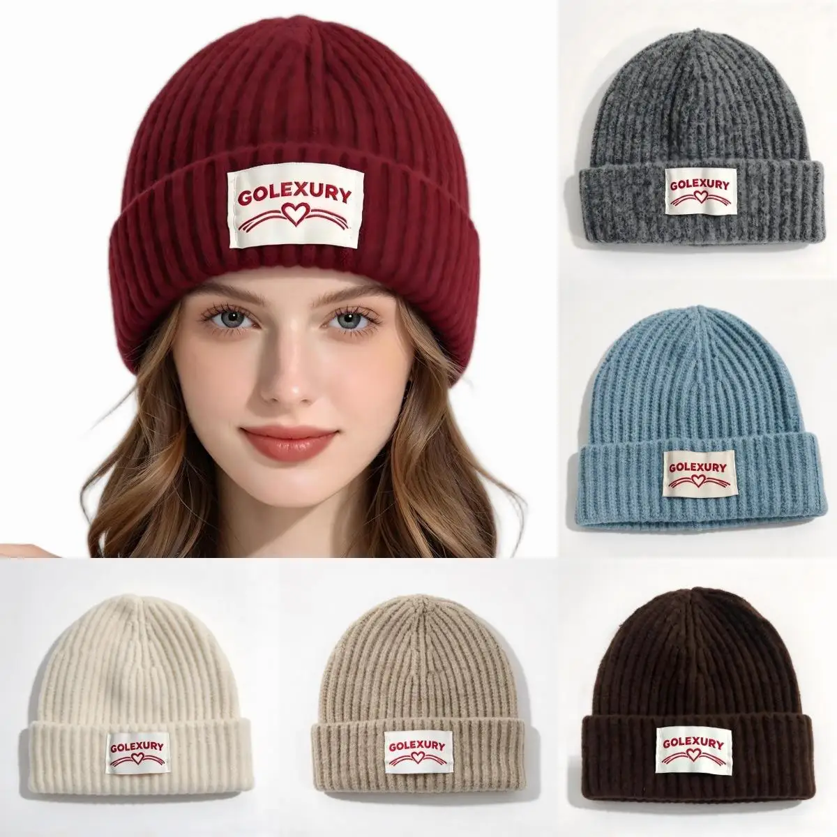 1 Piece of Solid Color Loose-Fitting Knitted Hat with Folded Brim Suitable  Warm Ear-Protecting Wool Hat for Autumn and Winter