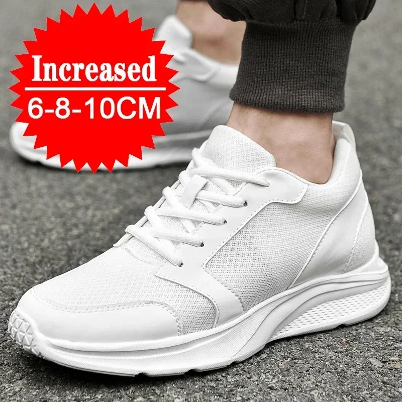 Men Elevator Shoes Height Increase Sneakers Shoes for Men 10cm Sports Casual Shoes Invisible Inner Heightening 8cm White