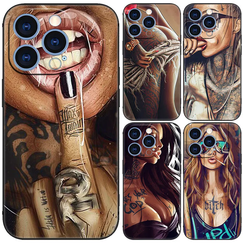 

Sexy Sleeve Tattoo Girl Black Phone Case For Xiaomi Mi POCO F6 X6 Pro NEO 5G X5 X4 F5 M6 Pro X3 NFC M3 M5 M4 Pro F4 F3 GT Cover