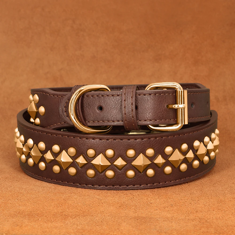 Studded Leather Dog Collar Soft PU Leather Dog Collars Cool Rivet Studded Pet Collar for Medium Large Dogs French Bulldog XL