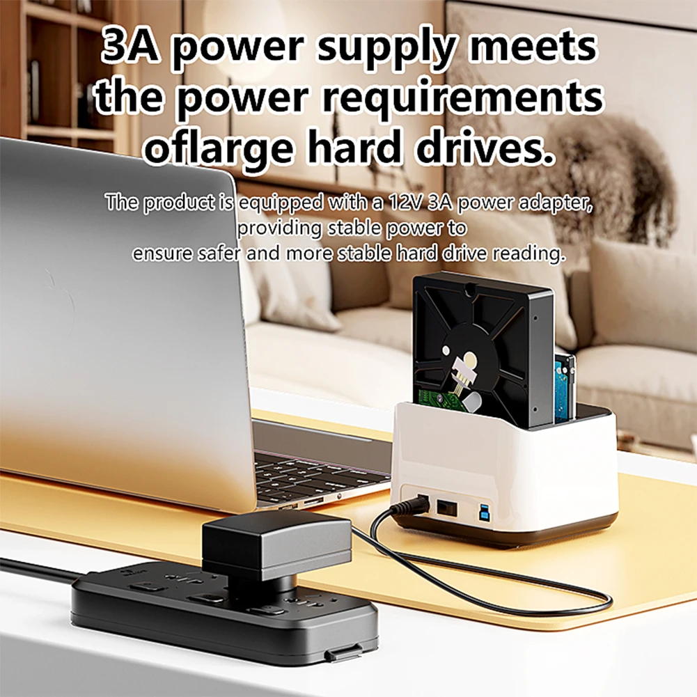 

Док-станция для внешнего жесткого диска с двумя отсеками USB 3.0 к SATA Поддержка автономной клонной станции жесткого диска с адаптером питания 12 В 3 А
