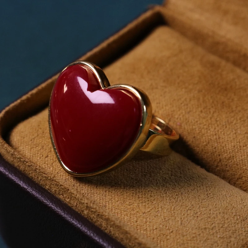 Elegant Red Blue Green Champagne Heart Shaped Resin Ring Simple Stylish Adjustable For Women