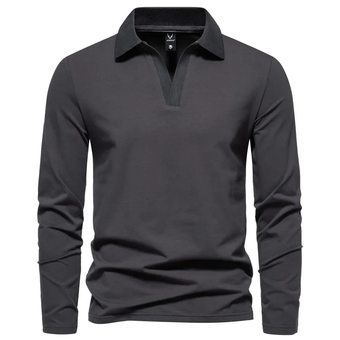 

2023 Autumn New Vintage Men's Solid V-Neck Polo Long Sleeve T-shirt Youth Trend Casual Underlay