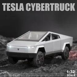 1:32 Tesla Cybertruck Pickup Alloy Car Model Diecast Toy Vehicle Sound And Light Simitation For Children Christmas Gift Boy Toys