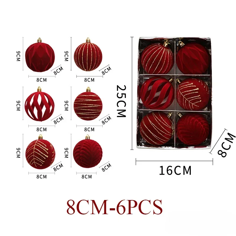 6/12pcs 8cm Wine Red Christmas Ball Ornaments Dark Green Christmas Tree Decoration New Christmas Spheres Pendant Velvet Balls