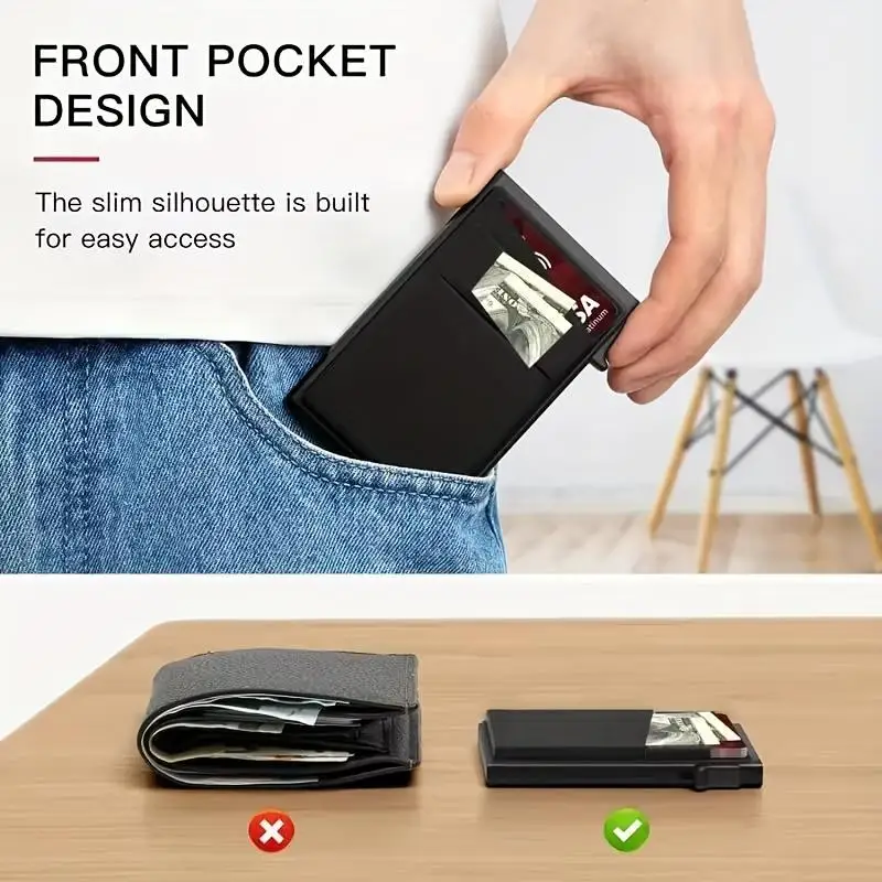 Card holder with  print for men, RFID blocking card holder, magnetic slim automatic pop-up card holder for the iPhone, 1 pc. image 4