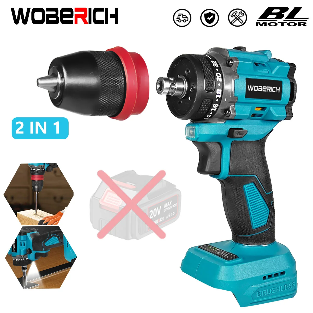 Brushless 2in1 Electric Screwdriver Cordless Drill Cordless Drill Lithium Ion Battery Power Tool For Makita 18V Battery