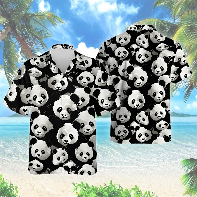 

Забавные Рубашки с 3D принтом панды для мужчин, одежда, гавайская Женская пляжная рубашка, милая блузка с лацканами в виде медведя, кавайные женские топы на пуговицах