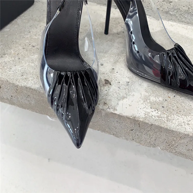 Sepatu Bisnis Wanita Model Bintang Desain Lipatan Hak Tinggi Stiletto Elegan Sepatu Kantor Wanita Model Musim Panas Tali Belakang