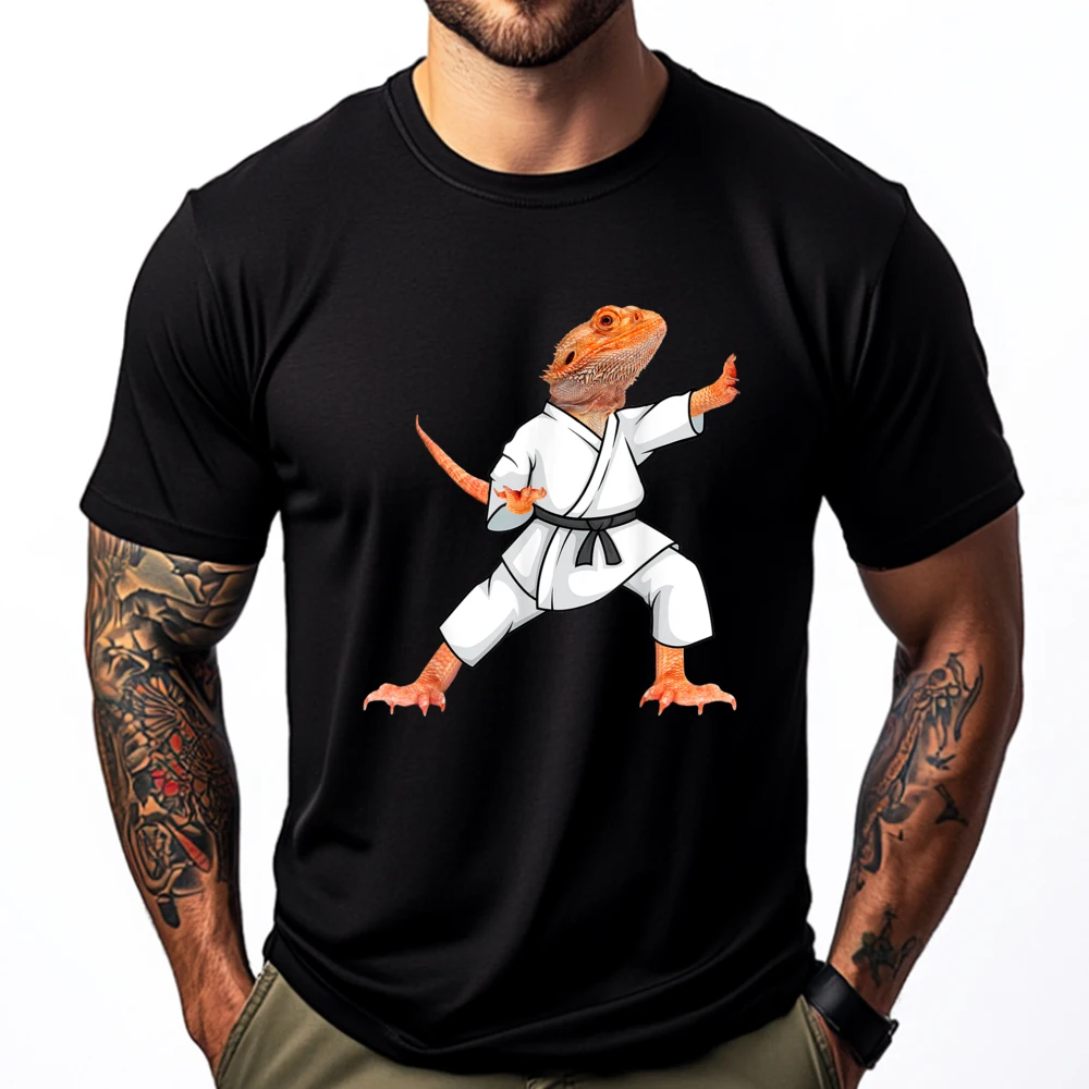 

Funny Bearded dragons doing Karate Samurai Lizard Teeshirt DURABLE Vintage Valentine's Day Gift T-shirts for Men