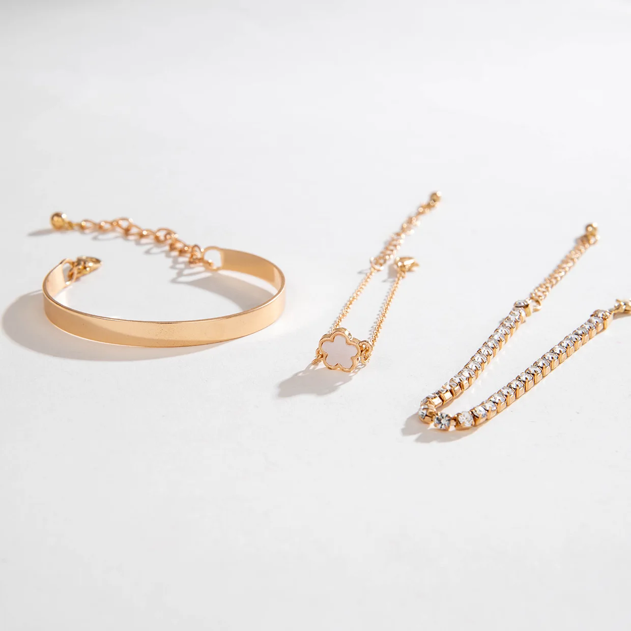 3 قطعة/المجموعة بوهيميا بساطتها المعادن حجر الراين سلسلة سوار مجموعة للنساء الإسورة المعدنية الذهب اللون مجوهرات هدايا