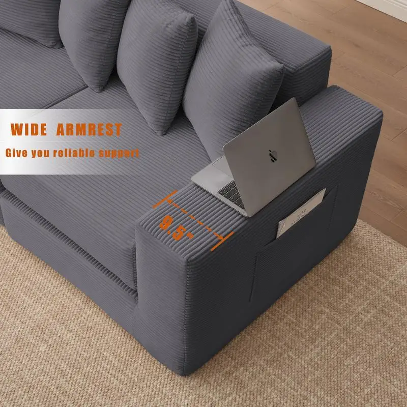 أريكة مقطعية قابلة للتحويل 10 في 1، أريكة زاوية، أريكة نوم على الأرض، قماش سروال قصير، جيوب جانبية، لا حاجة للتجميع، DIY #6