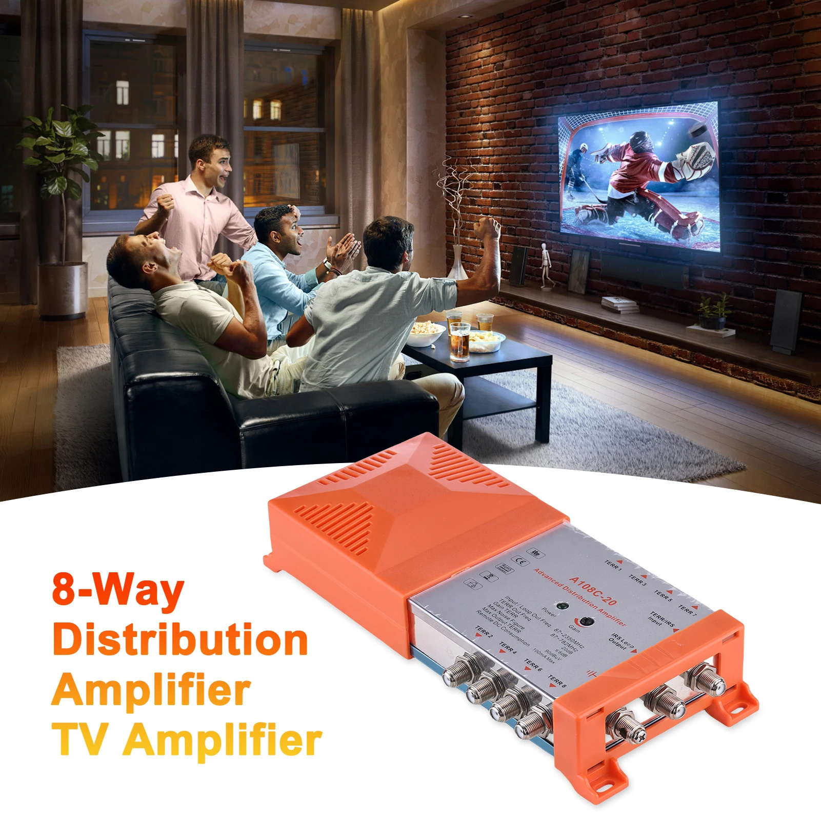 مضخم توزيع 8 اتجاهات لإشارات التلفزيون والراديو الأرضية - نظام MATV/SAT داخلي مع حلقة IRS، كسب 20 ديسيبل