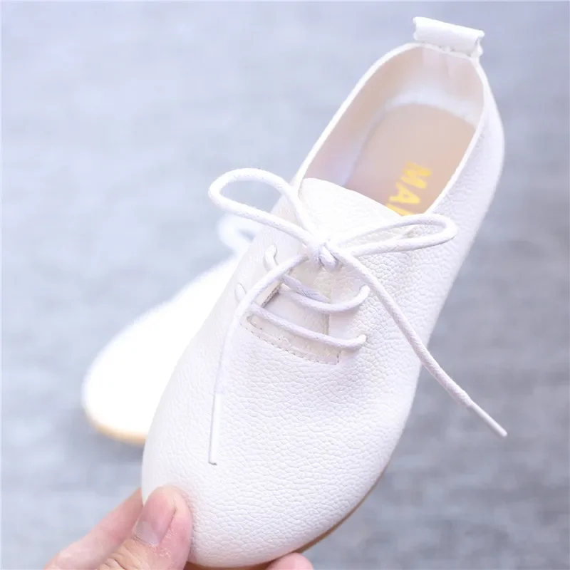 Mumoresip 2022 Hot Sale Spring Summer Girls Shoes Soft PU Leather Casual Flats For Toddlers Big Kids Lace-up Children Sneakers