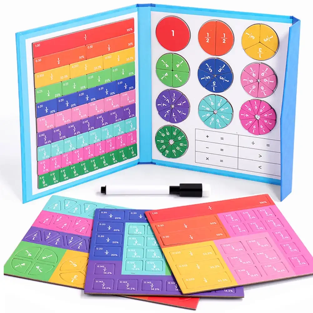 Math Mastery Montessori Magnetic Fraction Puzzles Colorful Wooden Book for Children Arithmetic Learning Teaching Resources