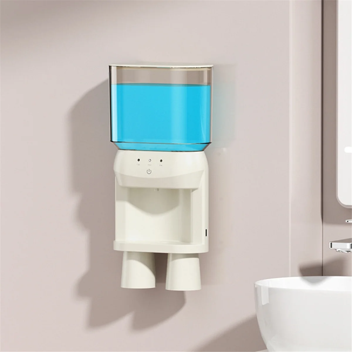 A71P Automatic Mouthwash Dispenser for Bathroom, Adjustable Dispensing Levels, Rechargeable, 2 Magnetic Cups,Wall Mounted