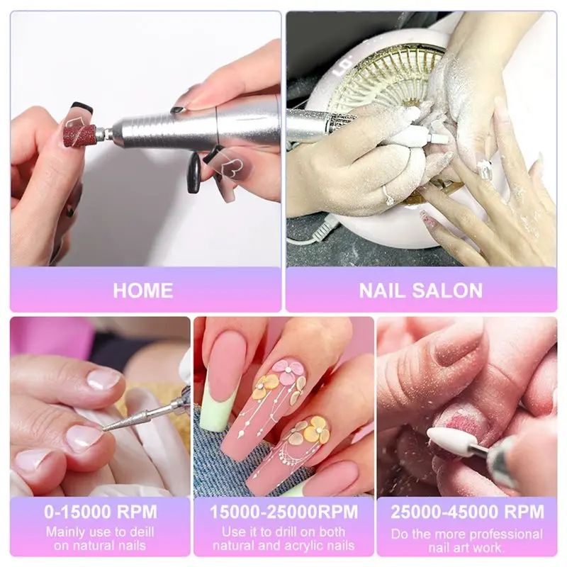 ABHU Rechargeable Electric Drill Machine For Gel Nails File Manicure Tool Portable Professional Drills