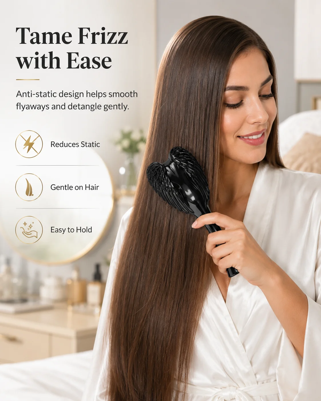 Fashion Angel Wings Anti-static Hair Comb, Portable Scalp Massage Brush for Women, Daily Hair Styling Tool