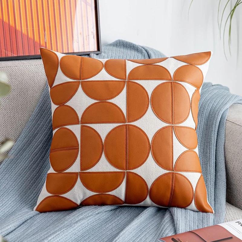 Faux Leather Cushion Cover Green Orange Brown Black 45x45cm Pillow Cover Patchwork For Couch Sofa Chair Bed Home Decoration