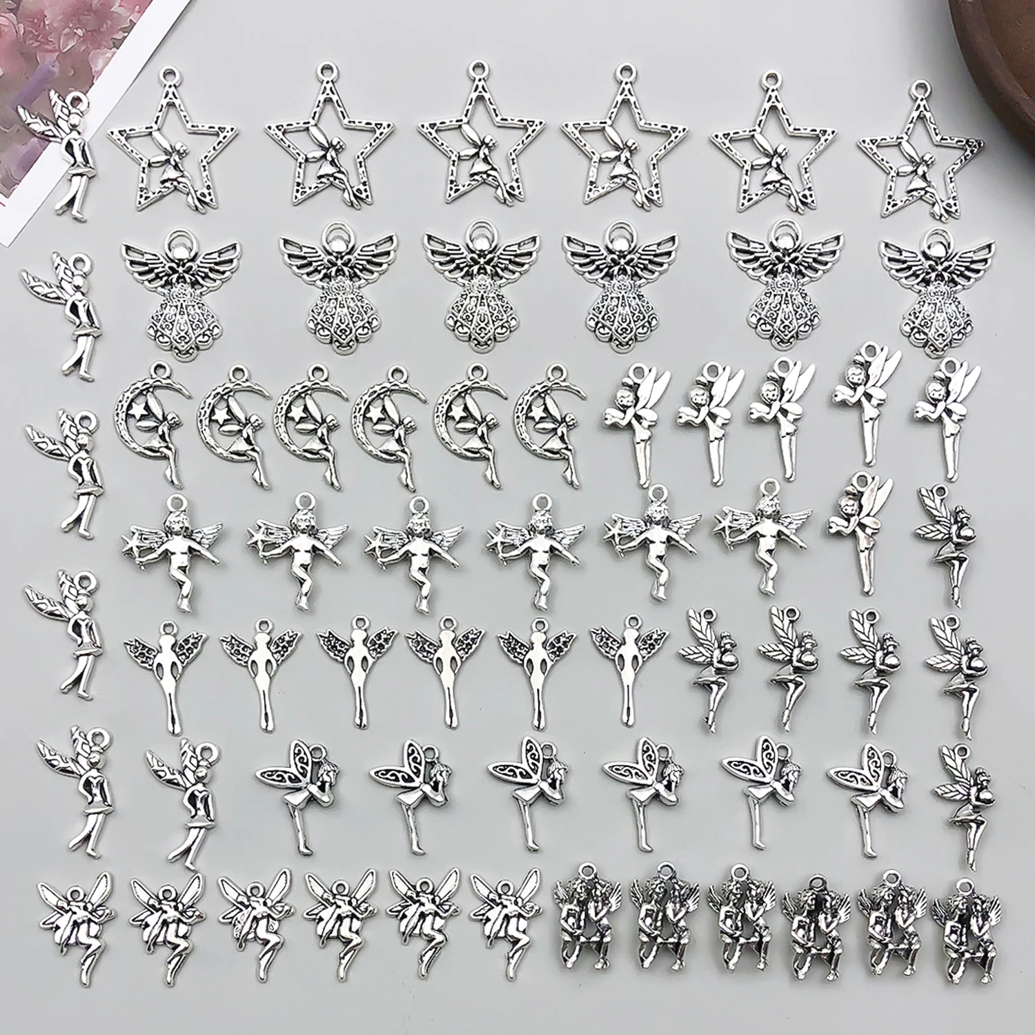 66pcs Alloy Ancient Silvery Angel Pendant Jewelry Making DIY Earrings Charms for Jewelry Bracelets Necklace