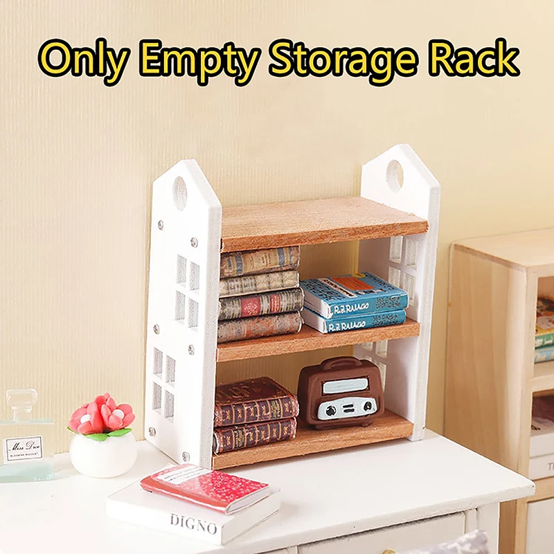 1:6/1:12 Dollhouse Miniature Bookshelf Three-tier Storage Rack Display Shelf Furniture Model Decor Toy Doll House Accessories