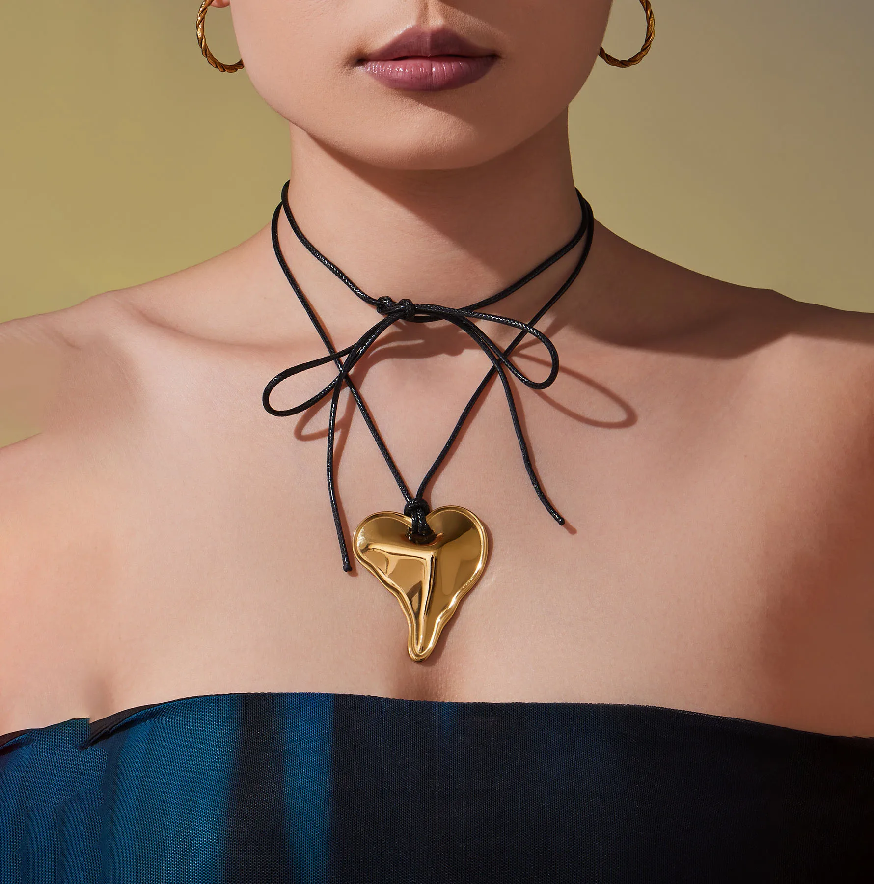 Irregular Geometric Metal Wax Rope Necklace.Y2k Accessories.Waterproof Jewelry Minimalism Glossy Shine for Women