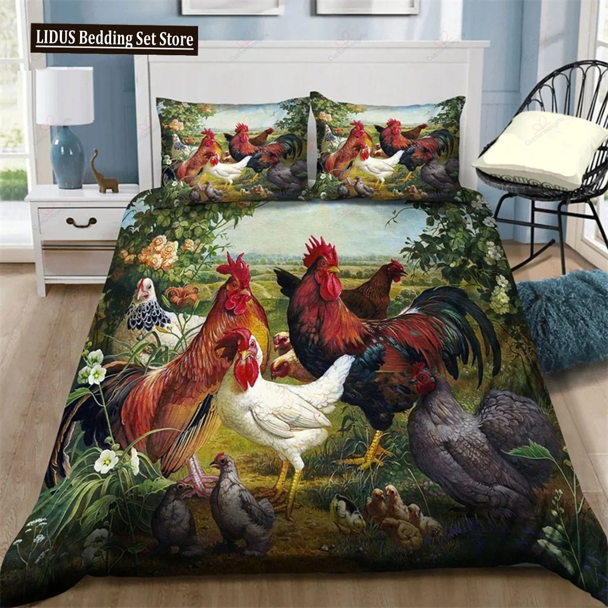 Farm 3D Chicken Duvet Cover Rooster Goose Duck For Kid Teen Women Men Gifts Farmhouse Animals For Bedroom Decorations Queen King